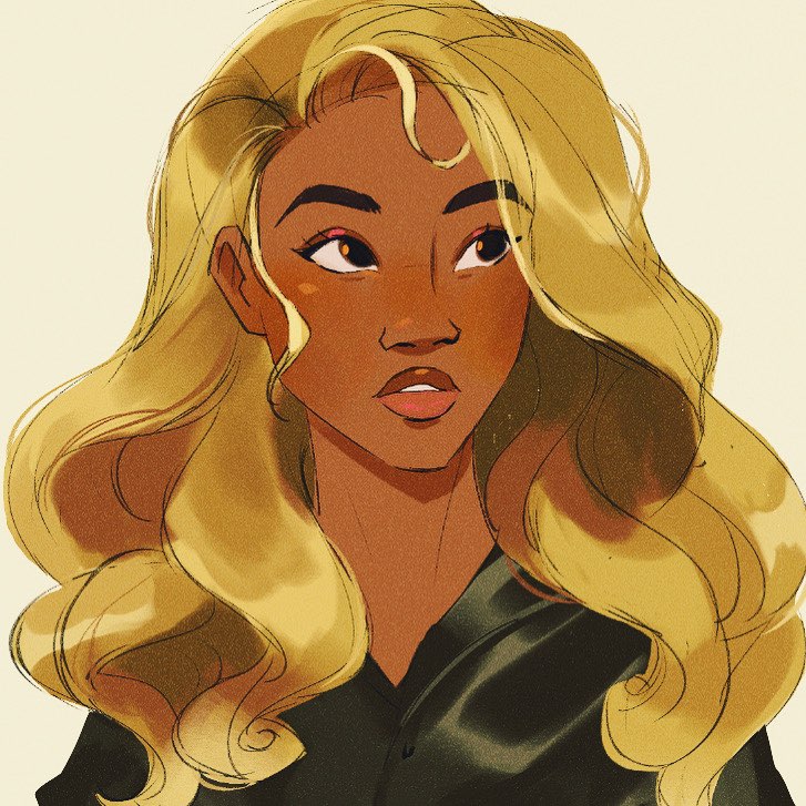 Character sketch portrait of a Black Woman with blonde curls